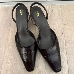 Brown Zara slingback kitten heels